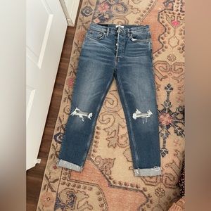 Re/Done 90’s High Rise Ankle Crop destroyed Knees Jeans in Dusk